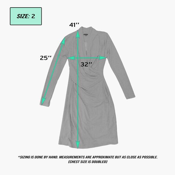 NWT ANN TAYLOR Long-Sleeve Faux Wrap Bodycon Midi Shirt Dress (Gray | Size 2) - Picture 7 of 7